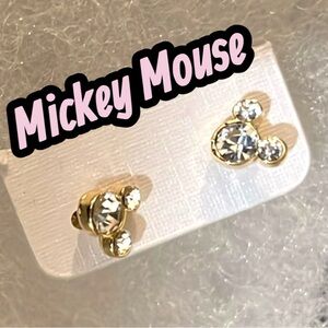 Elegant Gold tone MICKEY MOUSE CZ Sparkling Stud Earrings Screw back Brand New 🆕